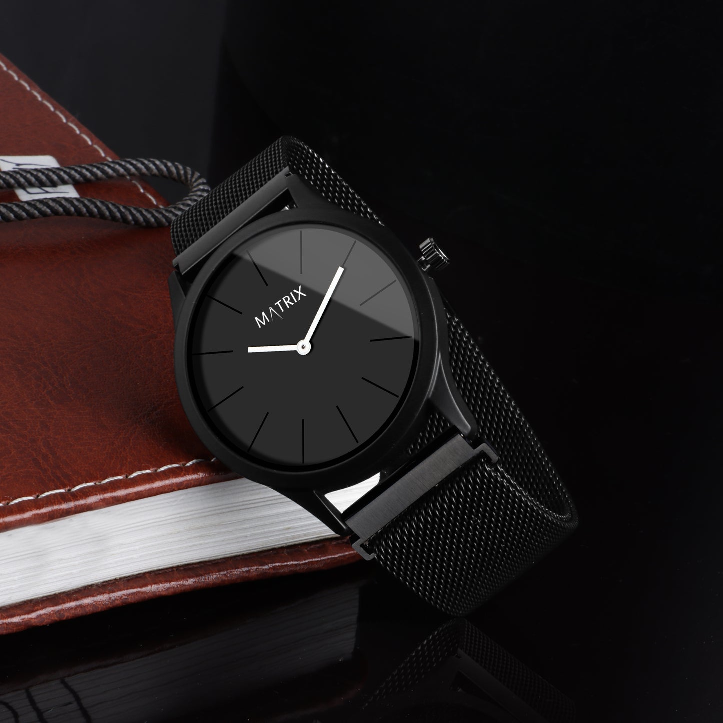 Matrix Minimalist Black Dial With Magnetic Mesh Chain Analog Watch For Men & Boys