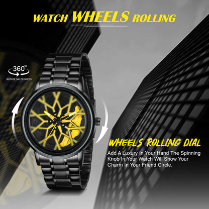 MotionX Spinning Car Wheel Dial Chain Strap Analog Watch for Men