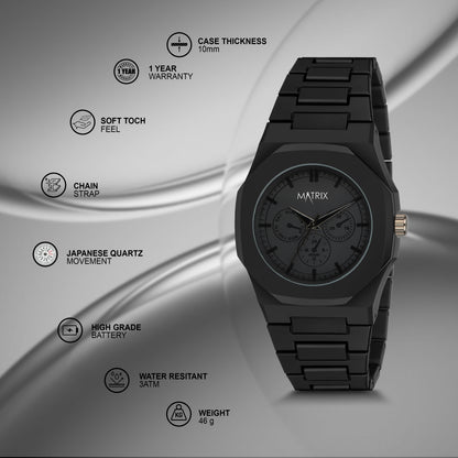 Matrix Arabian | Black Aura Dial & Polycarbonate Strap Analog Watch for Men & Boys (Cardinal Numbers)