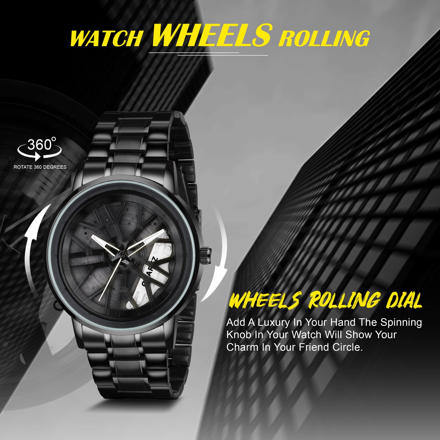 MotionX Rotating Roulette Dial Stainless Steel Strap Analog Watch for Men