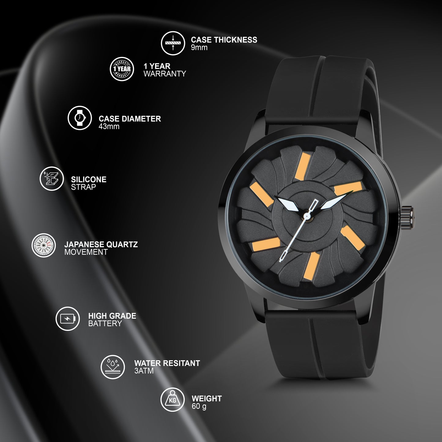 MotionX Rotating Dial With Radium Inside Black Mens Analog Watch