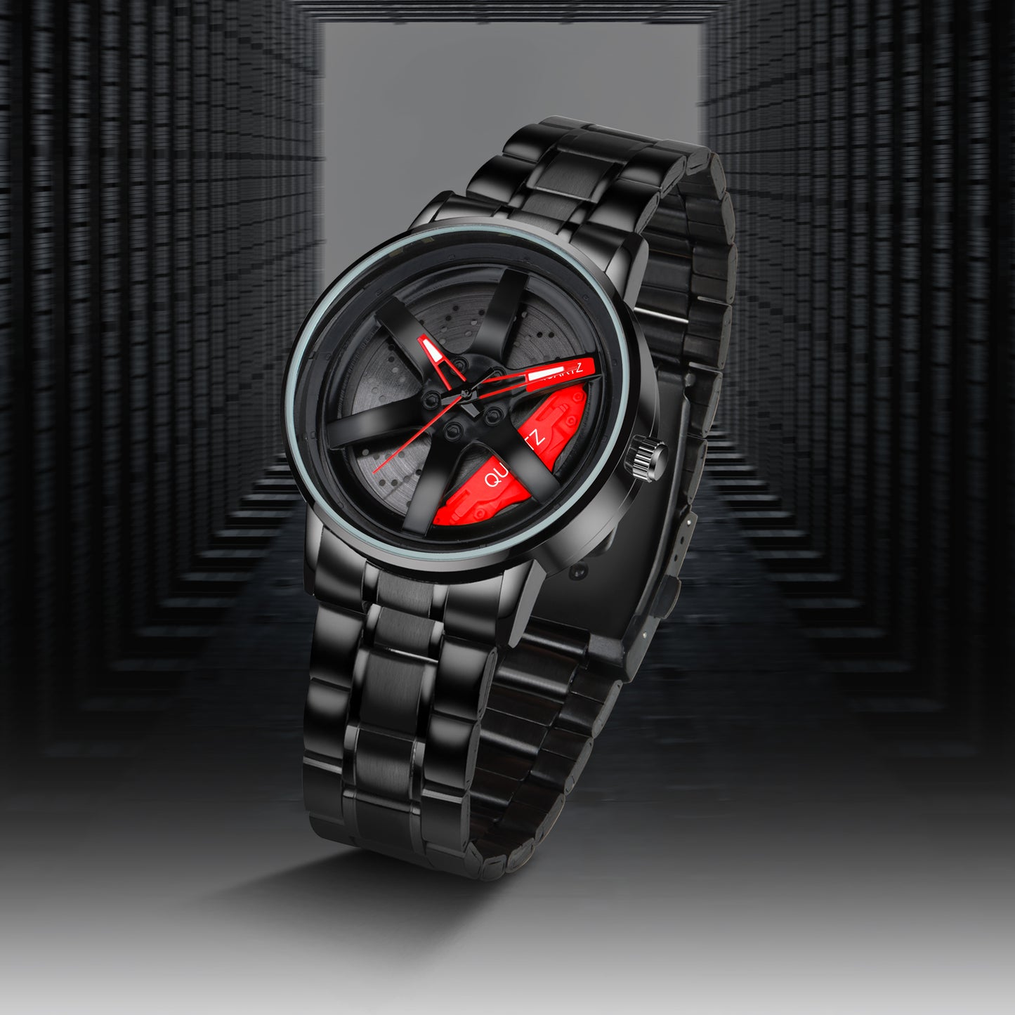 MotionX Spinning Car Wheel Dial Chain Strap Analog Watch for Men