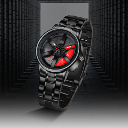 MotionX Spinning Car Wheel Dial Chain Strap Analog Watch for Men