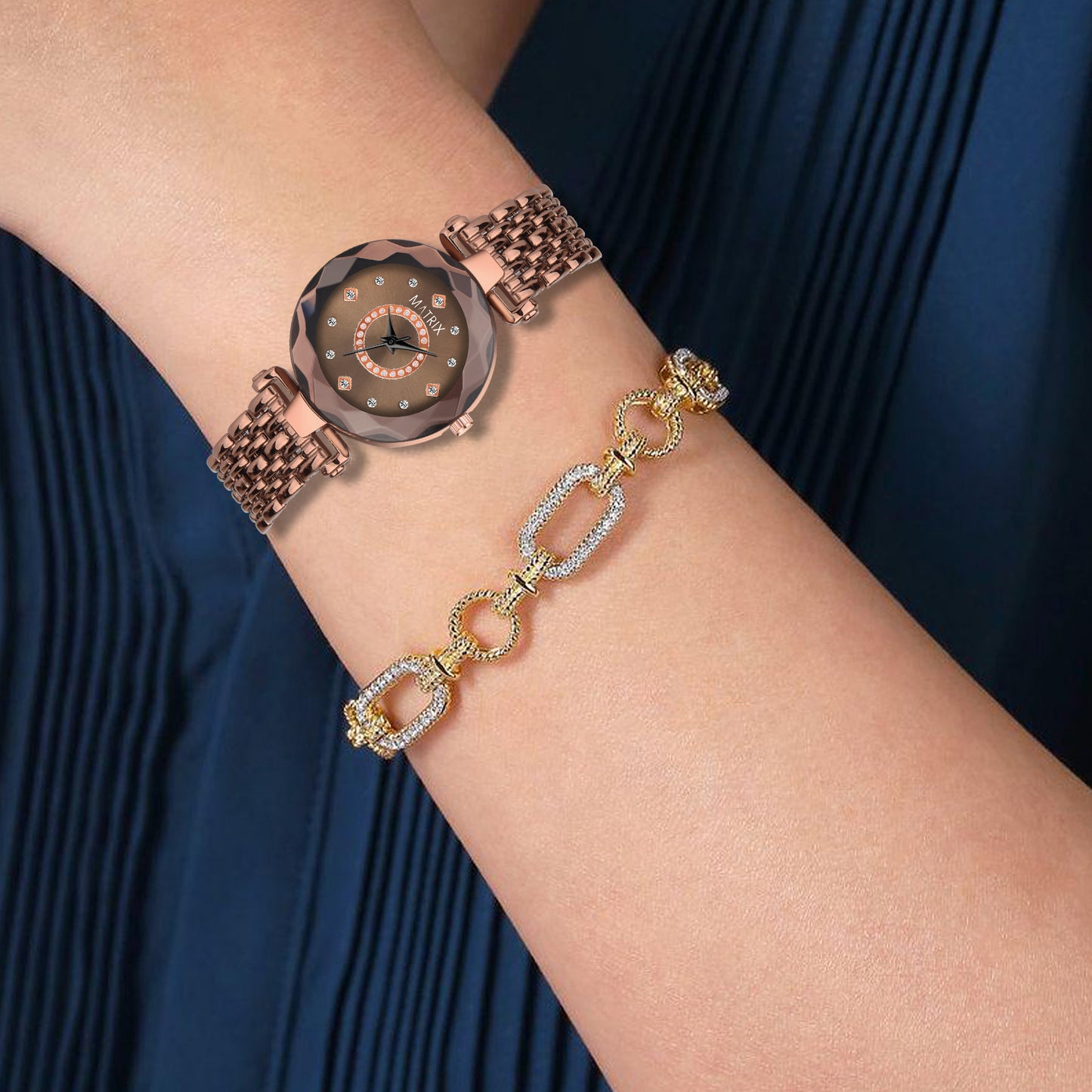 Matrix Moments Collection | Diamond Cut Glass Bracelet Style Watch For Women