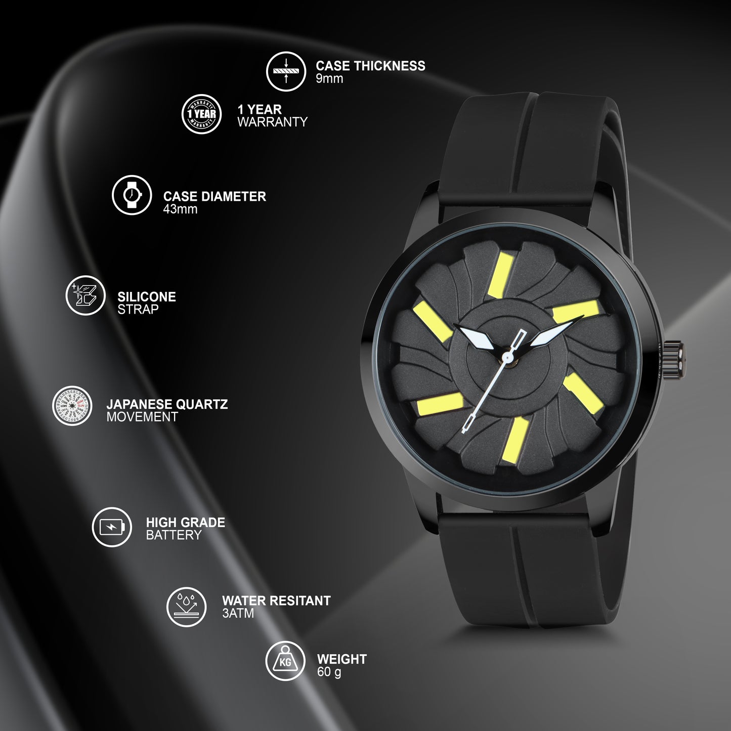 MotionX Rotating Dial With Radium Inside Black Mens Analog Watch