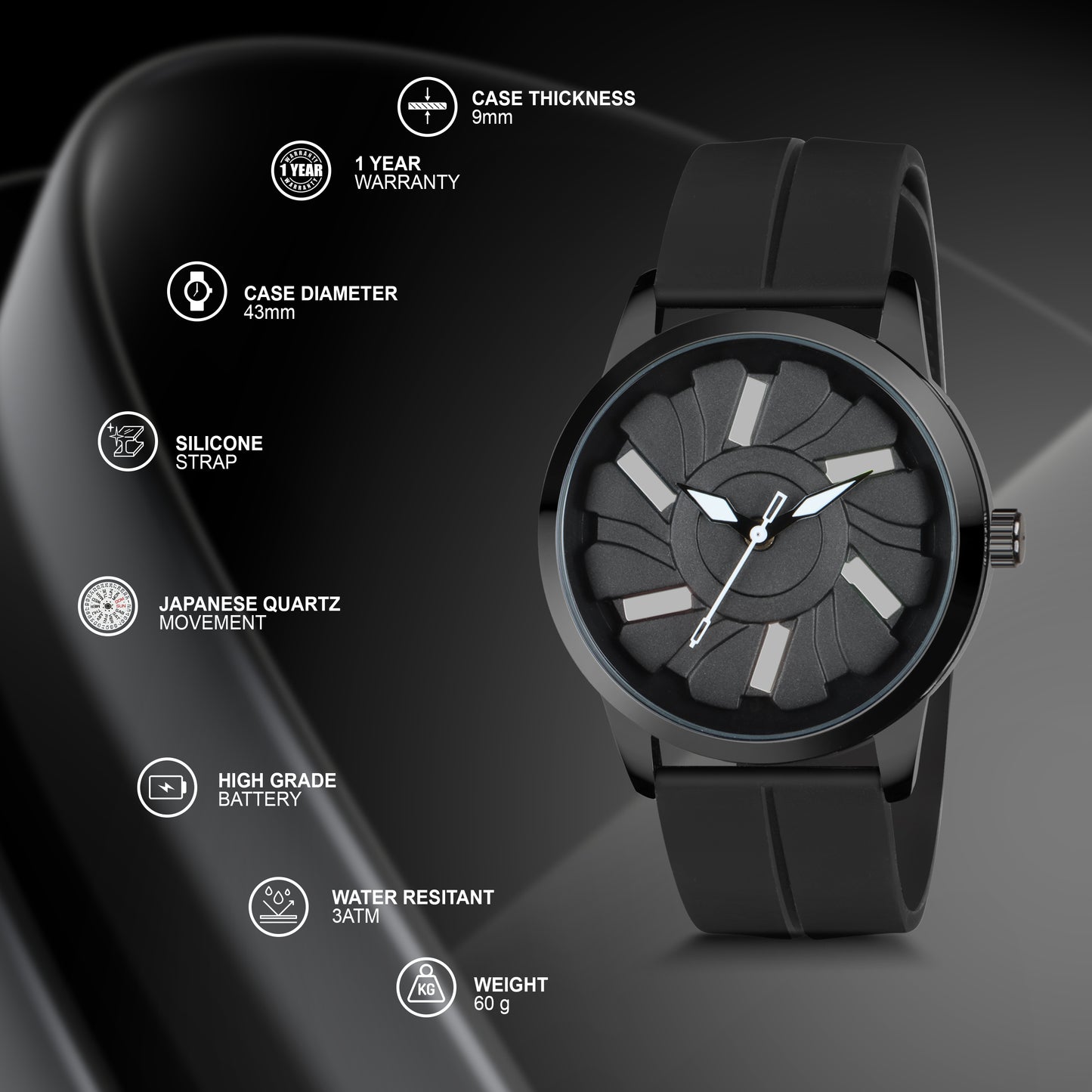 MotionX Rotating Dial With Radium Inside Black Mens Analog Watch