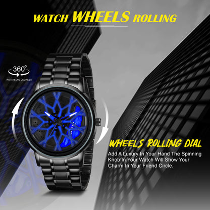 MotionX Spinning Car Wheel Dial Chain Strap Analog Watch for Men