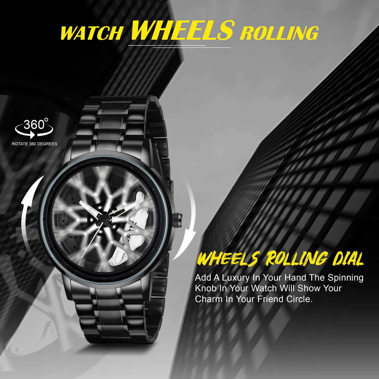 MotionX Spinning Car Wheel Dial Chain Strap Analog Watch for Men
