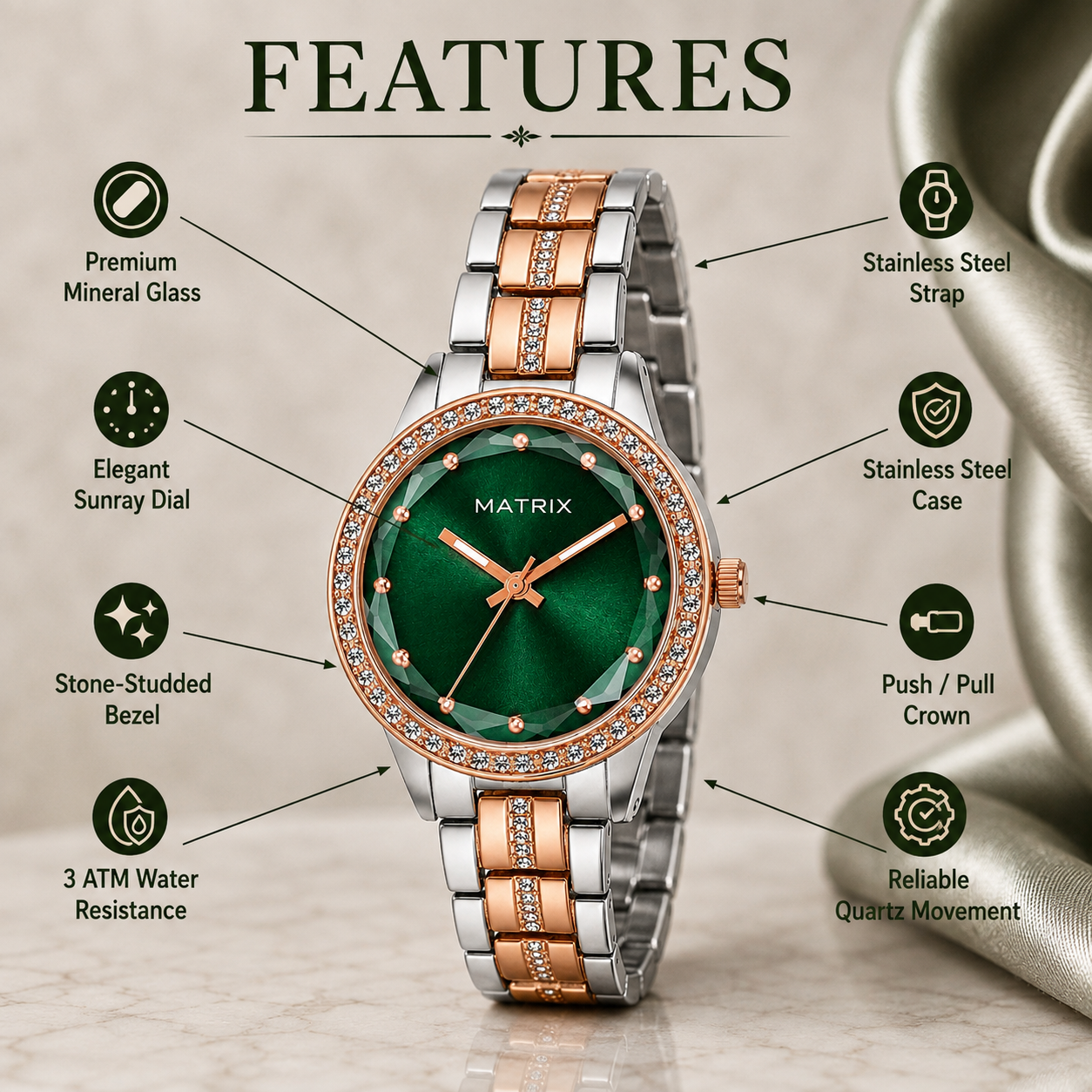 Matrix BELLA Collection Women's Analog Wrist Watch