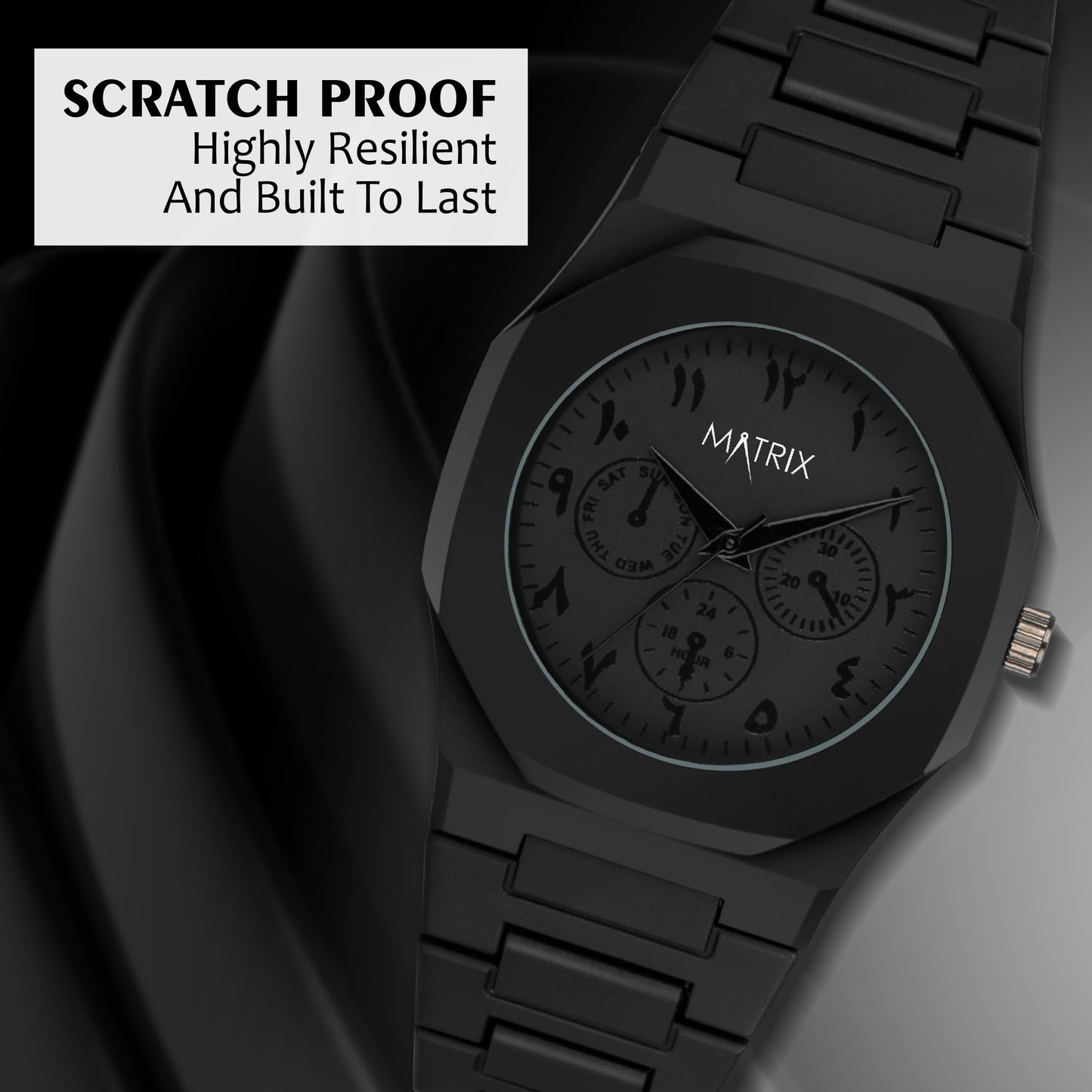 Matrix Arabian | Black Aura Dial & Polycarbonate Strap Analog Watch for Men & Boys (Arabic Numbers)