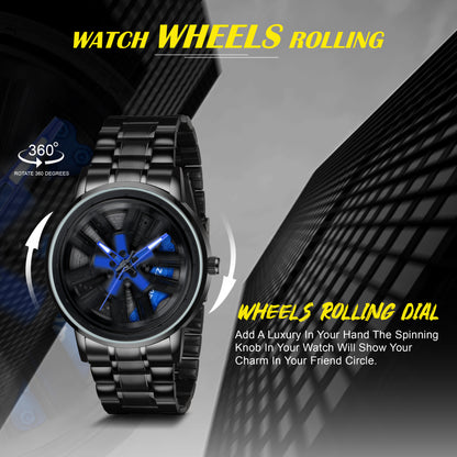 MotionX Spinning Car Wheel Dial Chain Strap Analog Watch for Men