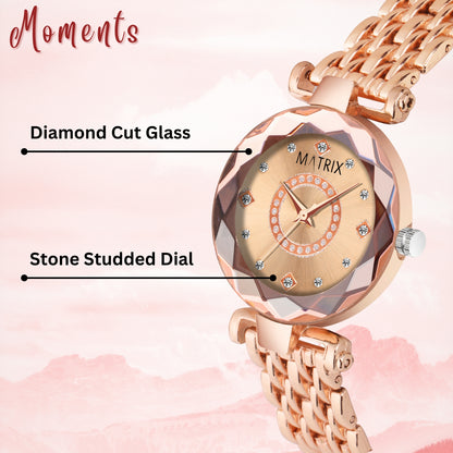 Matrix Moments Collection | Diamond Cut Glass Bracelet Style Watch For Women