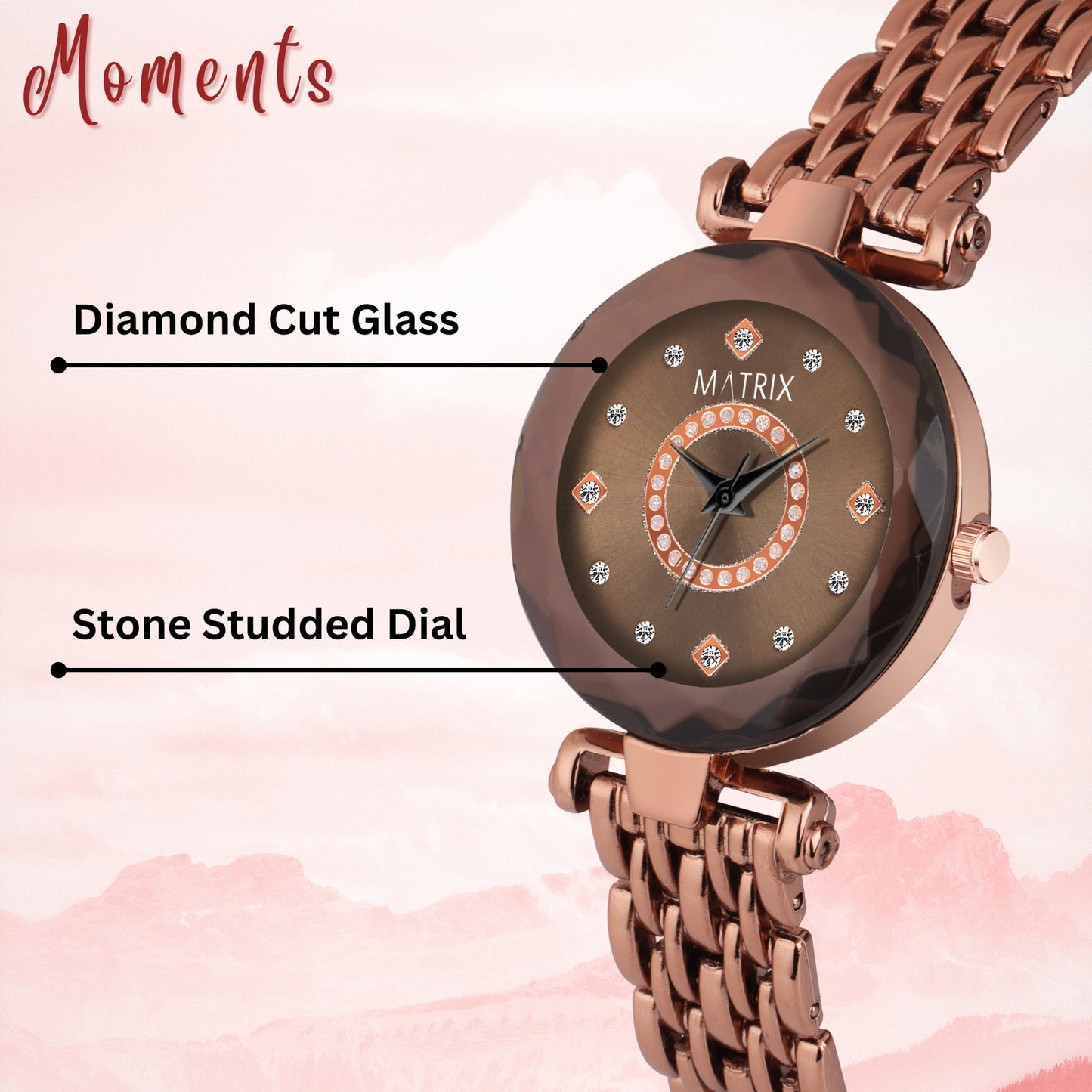 Matrix Moments Collection | Diamond Cut Glass Bracelet Style Watch For Women