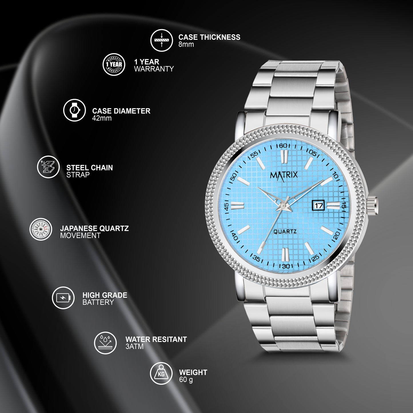 Matrix Imperial Date Display With Stainless Steel Strap Analog Watch for Men