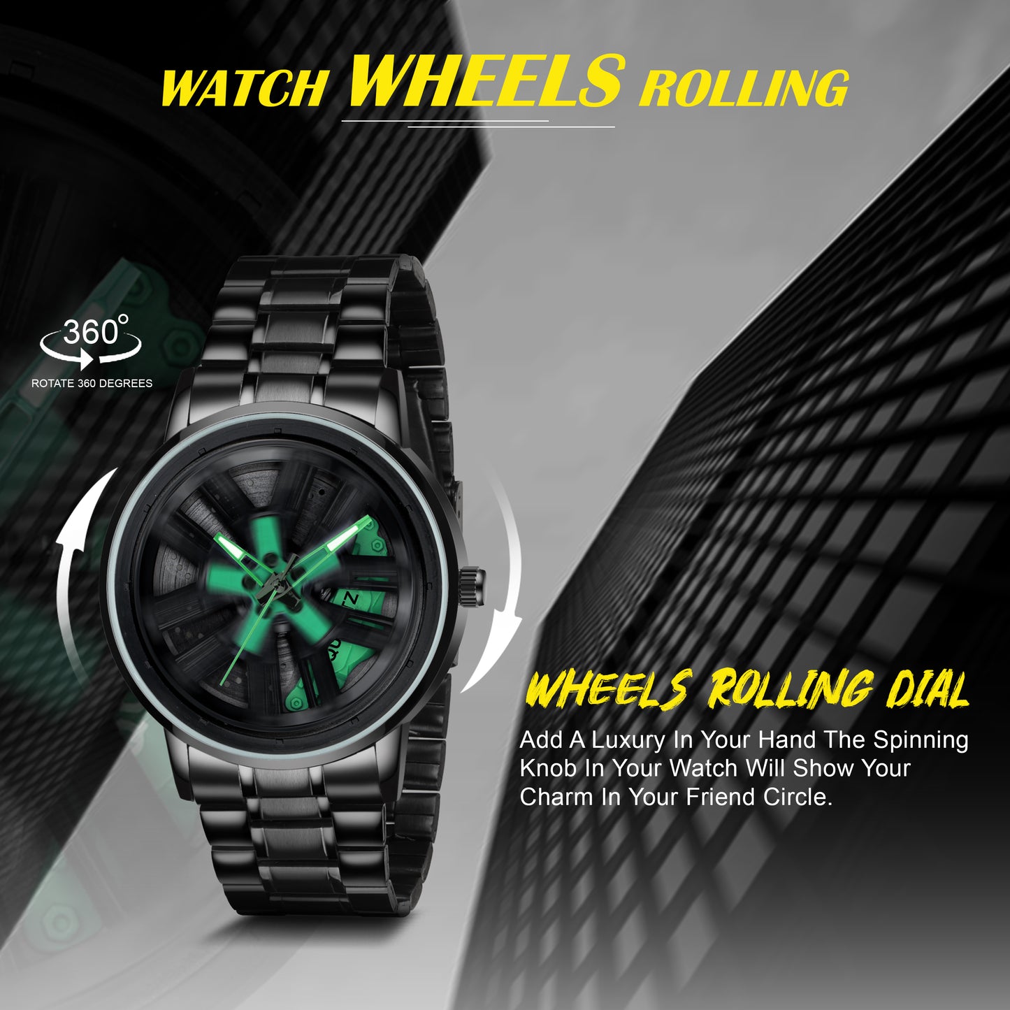 MotionX Spinning Car Wheel Dial Chain Strap Analog Watch for Men