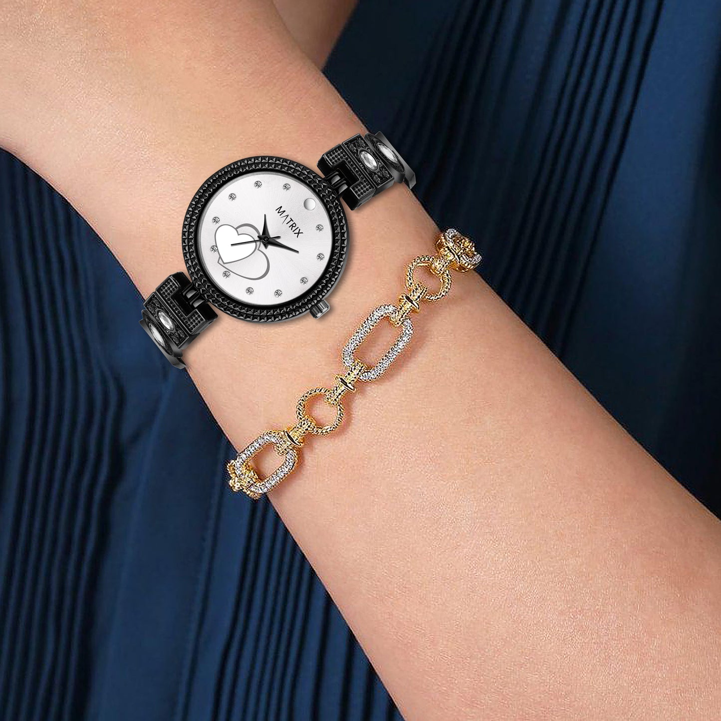 Matrix NEBULA Antique Design, Stone Stud Bracelet Analog Watch for Women