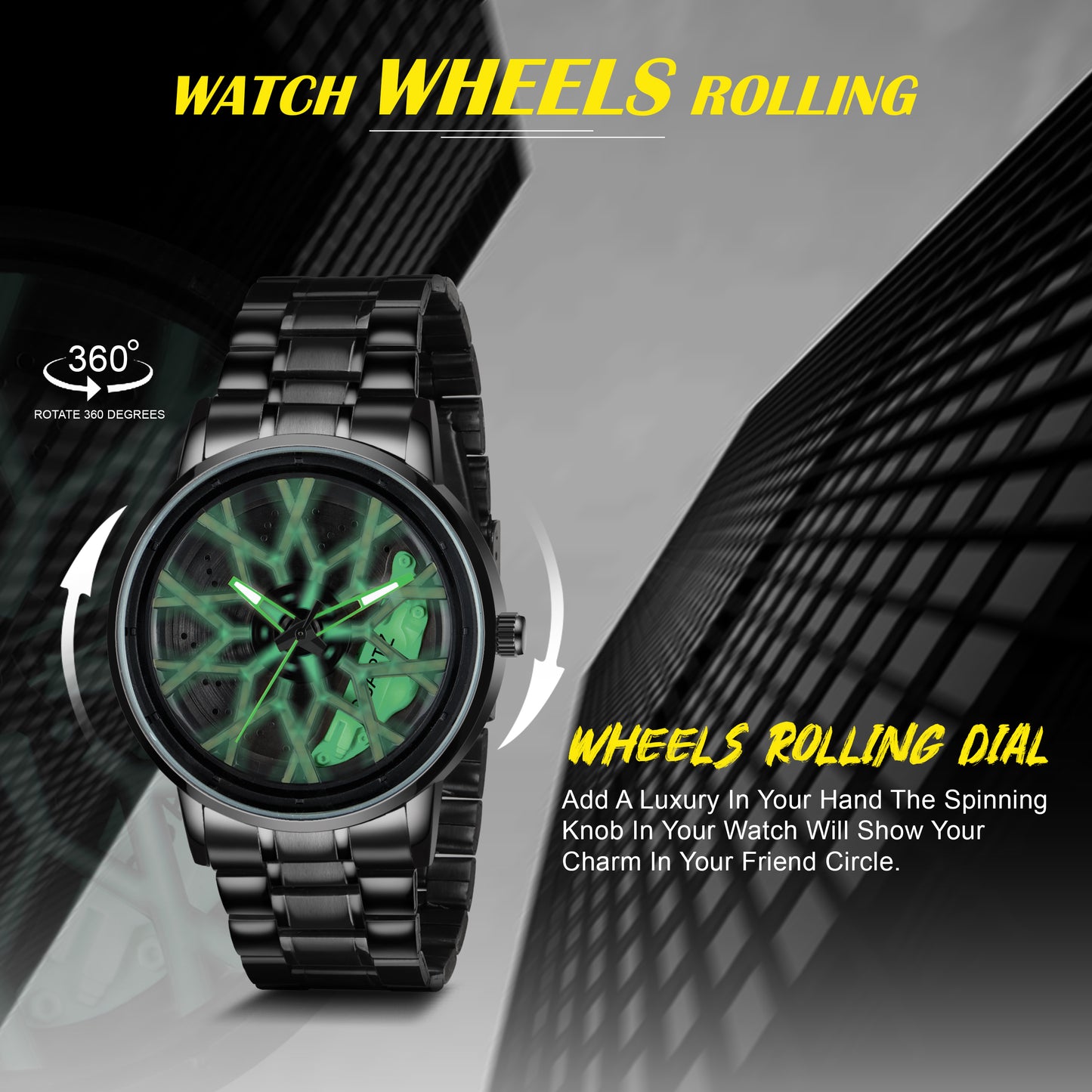 MotionX Spinning Car Wheel Dial Chain Strap Analog Watch for Men