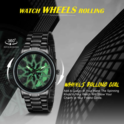 MotionX Spinning Car Wheel Dial Chain Strap Analog Watch for Men