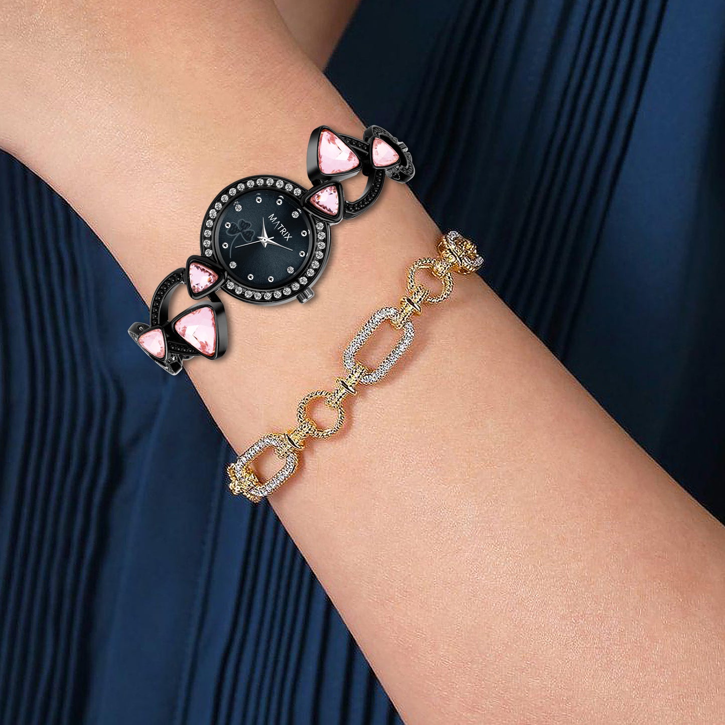 Matrix DAISY Stone Studded Bracelet Analog Watch for Women