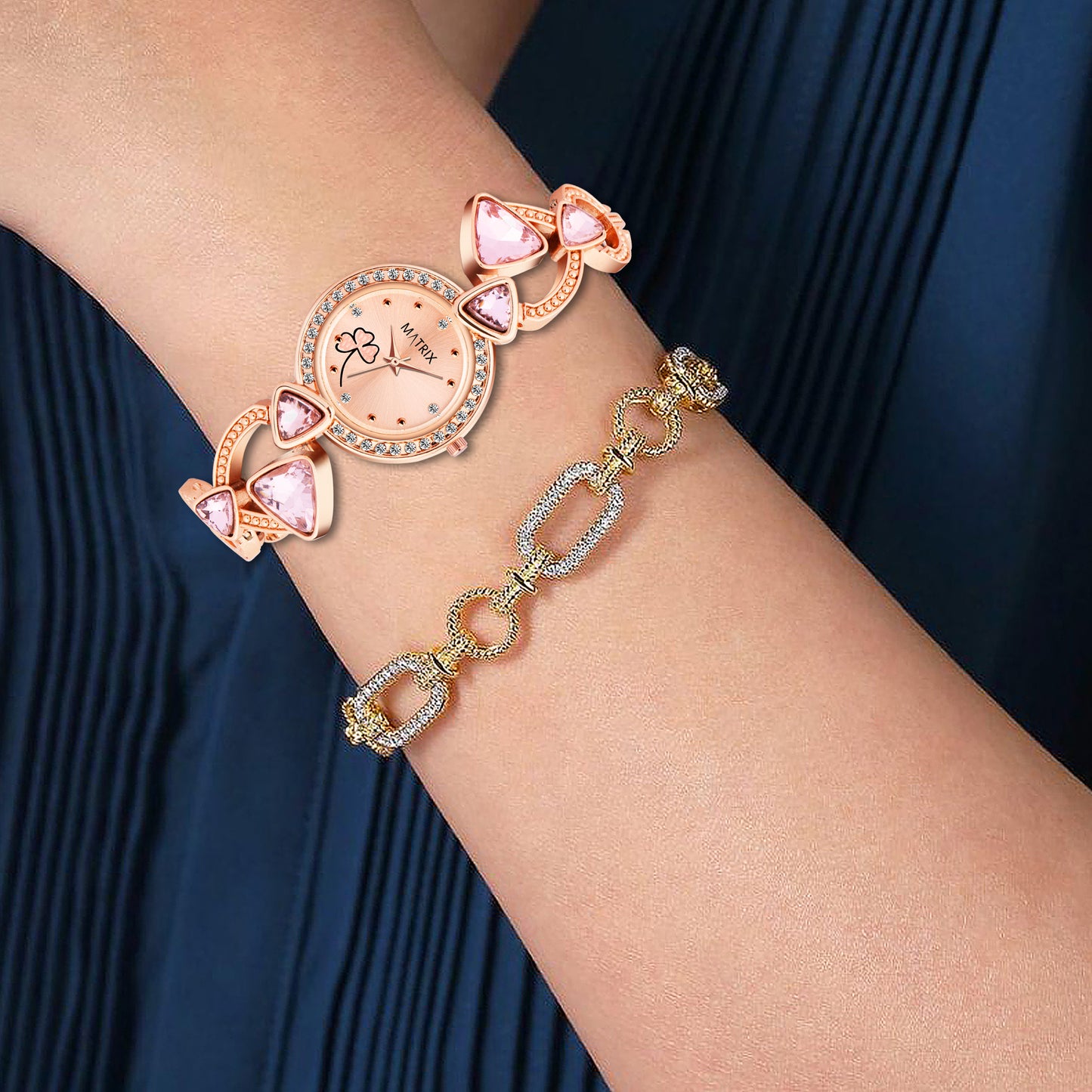 Matrix DAISY Stone Studded Bracelet Analog Watch for Women