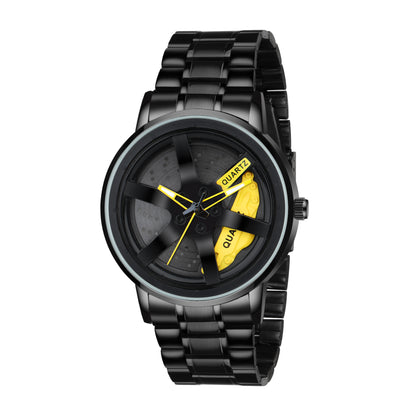 MotionX Spinning Car Wheel Dial Chain Strap Analog Watch for Men