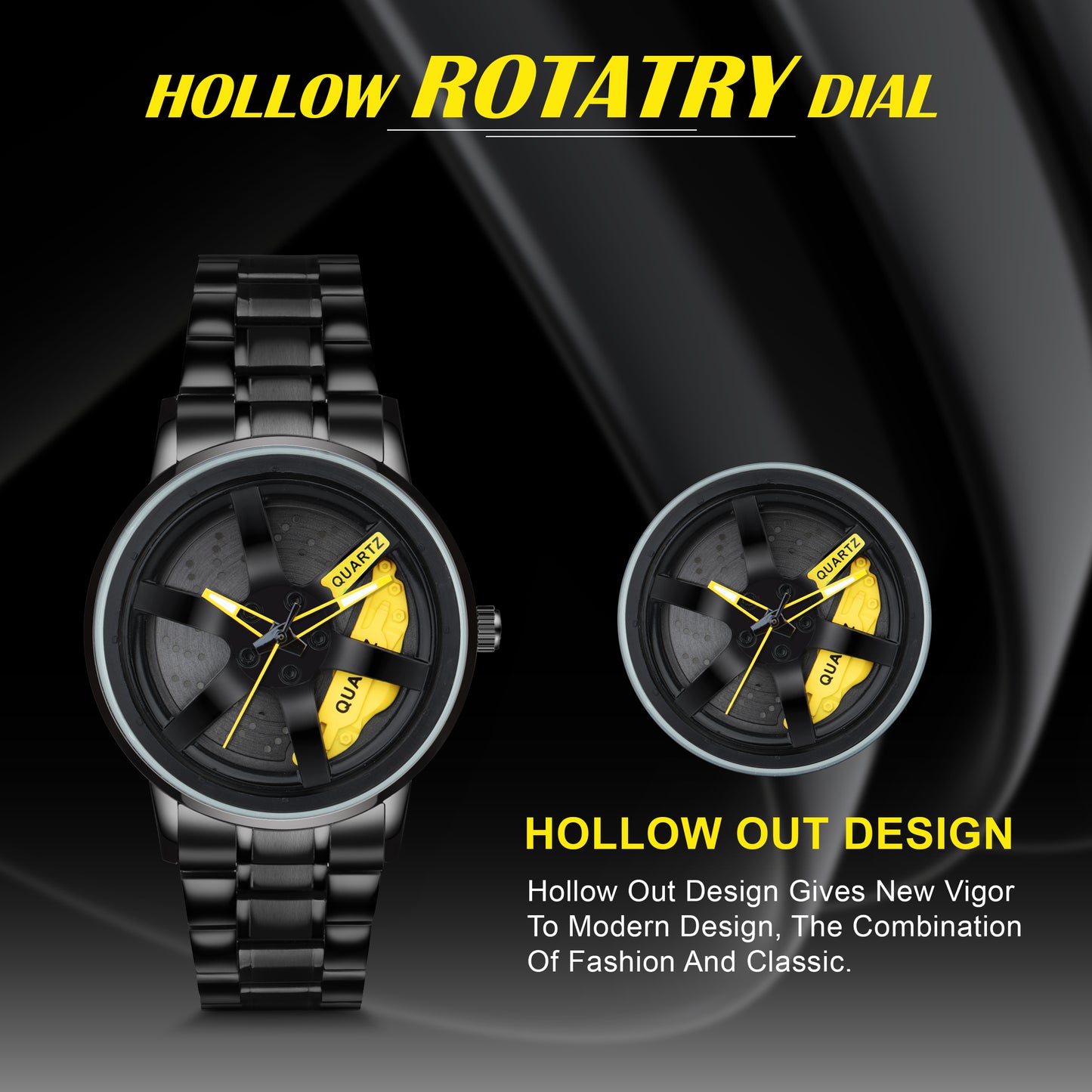 MotionX Spinning Car Wheel Dial Chain Strap Analog Watch for Men