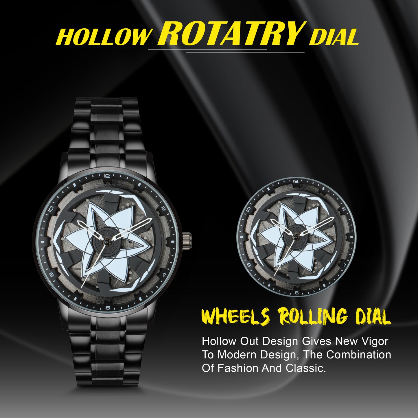 MotionX Spinning Car Wheel Dial Chain Strap Analog Watch for Men