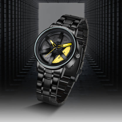 MotionX Spinning Car Wheel Dial Chain Strap Analog Watch for Men