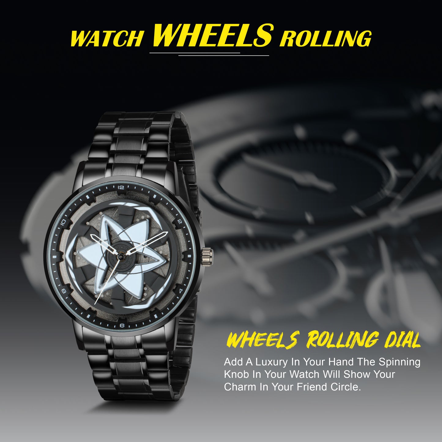 MotionX Spinning Car Wheel Dial Chain Strap Analog Watch for Men