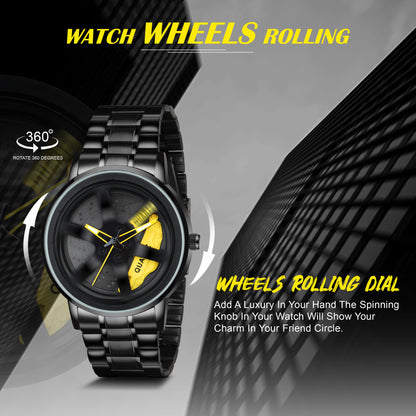 MotionX Spinning Car Wheel Dial Chain Strap Analog Watch for Men