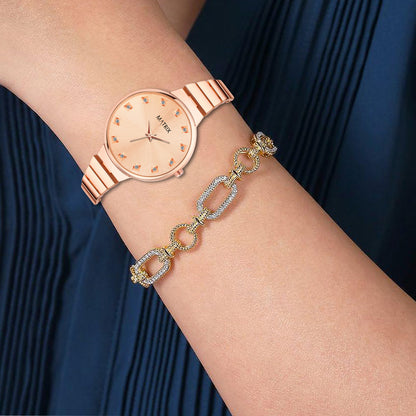 Matrix Daisy Stone Studded Dial With Bracelet Chain Analog Watch for Women