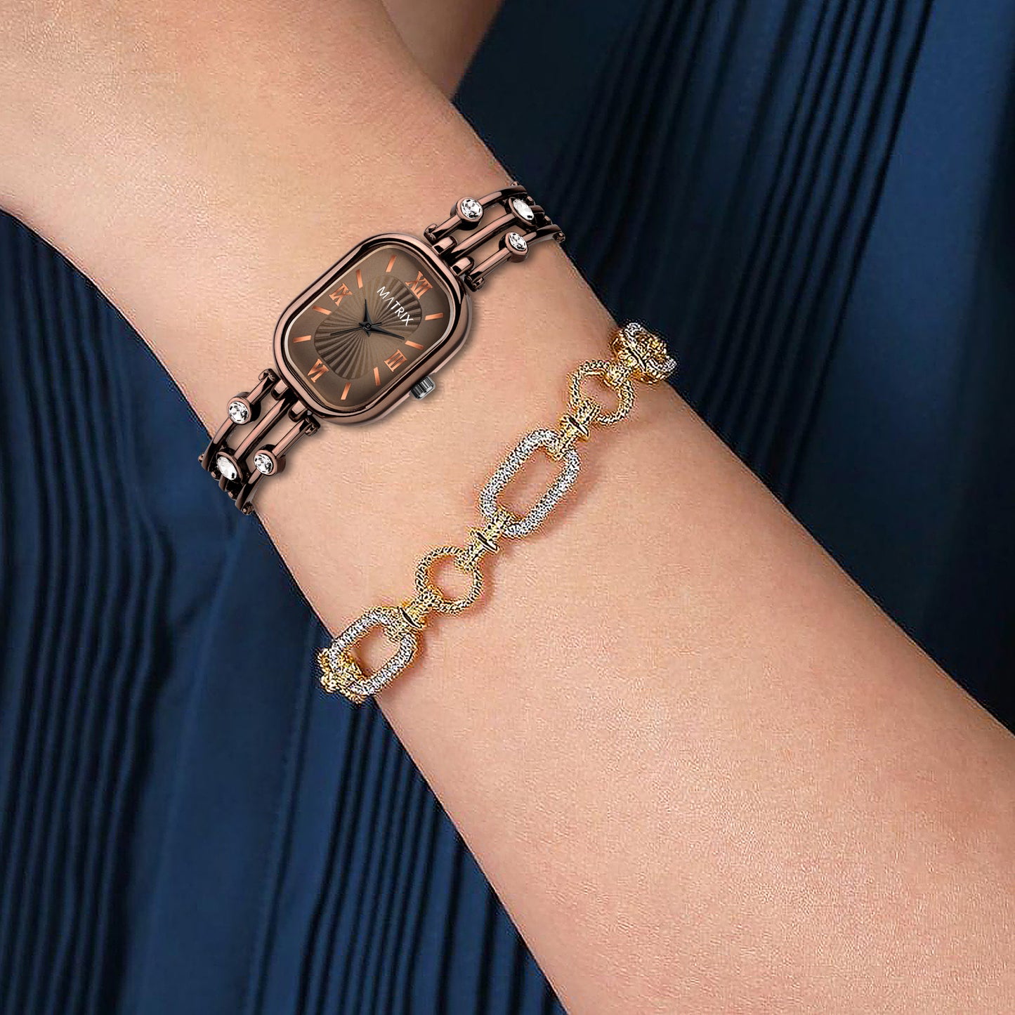 Matrix DAISY Stone Studded Bracelet Analog Watch for Women