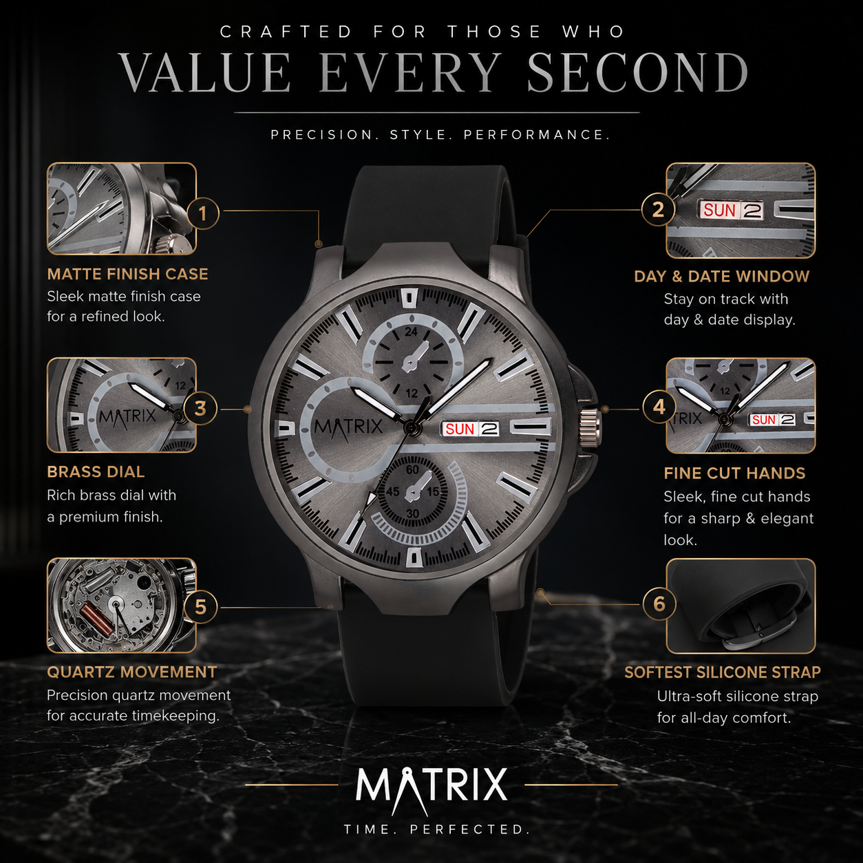 Matrix SUPERIOR 2.0 Day & Date Silicone Strap Analog Watch For Men & Boys