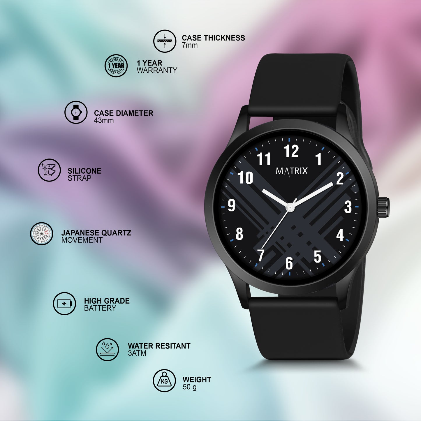 Classic Silicone Strap Analog Watch for Men