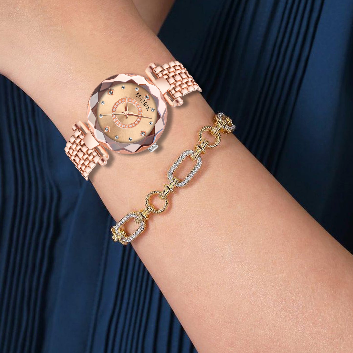 Matrix Moments Collection | Diamond Cut Glass Bracelet Style Watch For Women