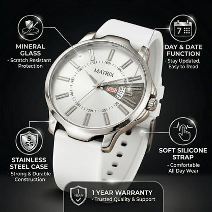 Matrix ELITE Day & Date Silicone Strap Analog Watch For Men & Boys