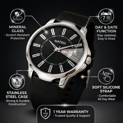 Matrix ELITE Day & Date Silicone Strap Analog Watch For Men & Boys