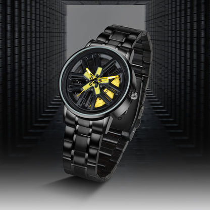 MotionX Spinning Car Wheel Dial Chain Strap Analog Watch for Men