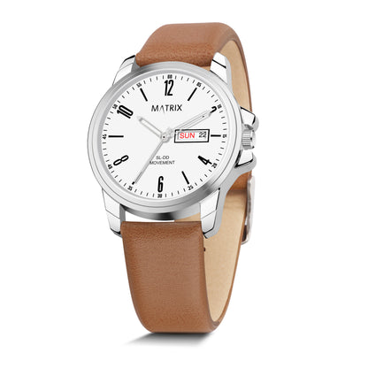 Matrix Hype Day & Date With Leather Strap Analog Watch For Men