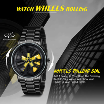 MotionX Spinning Car Wheel Dial Chain Strap Analog Watch for Men