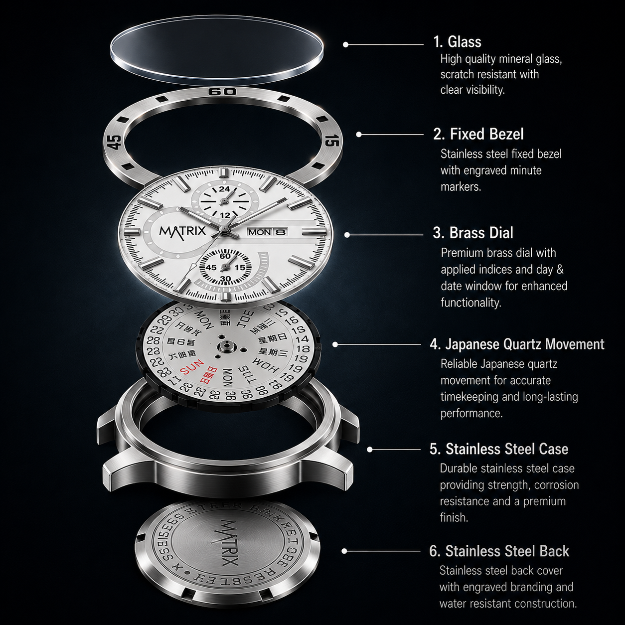 Matrix Superior Day & Date With Stainless Steel Strap Analog Watch For Men