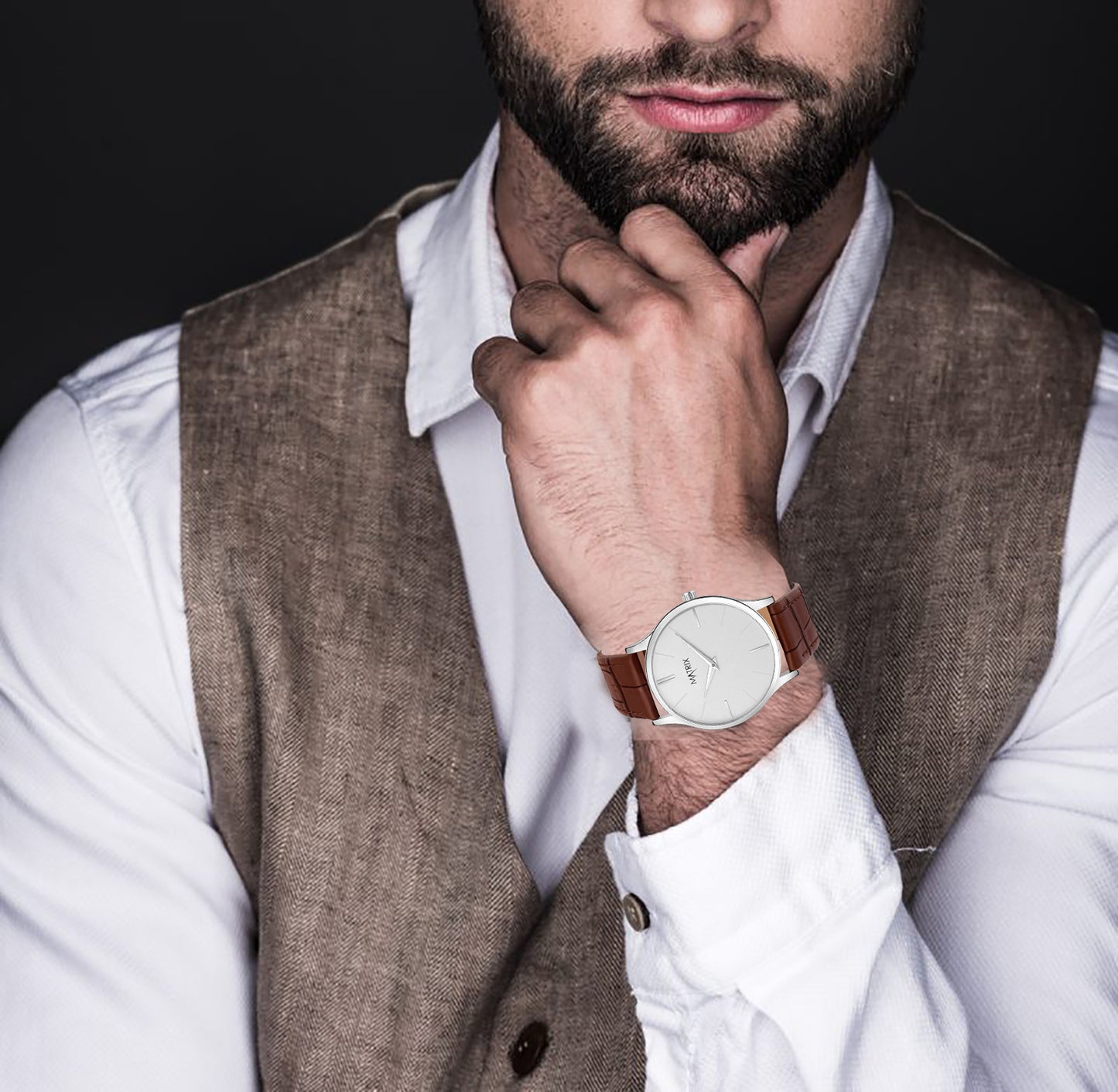 Signature Leather Strap Analog Watch for Men