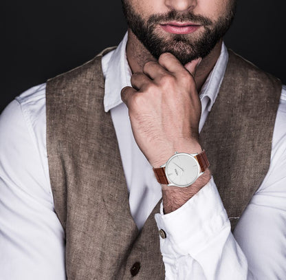 Signature Leather Strap Analog Watch for Men