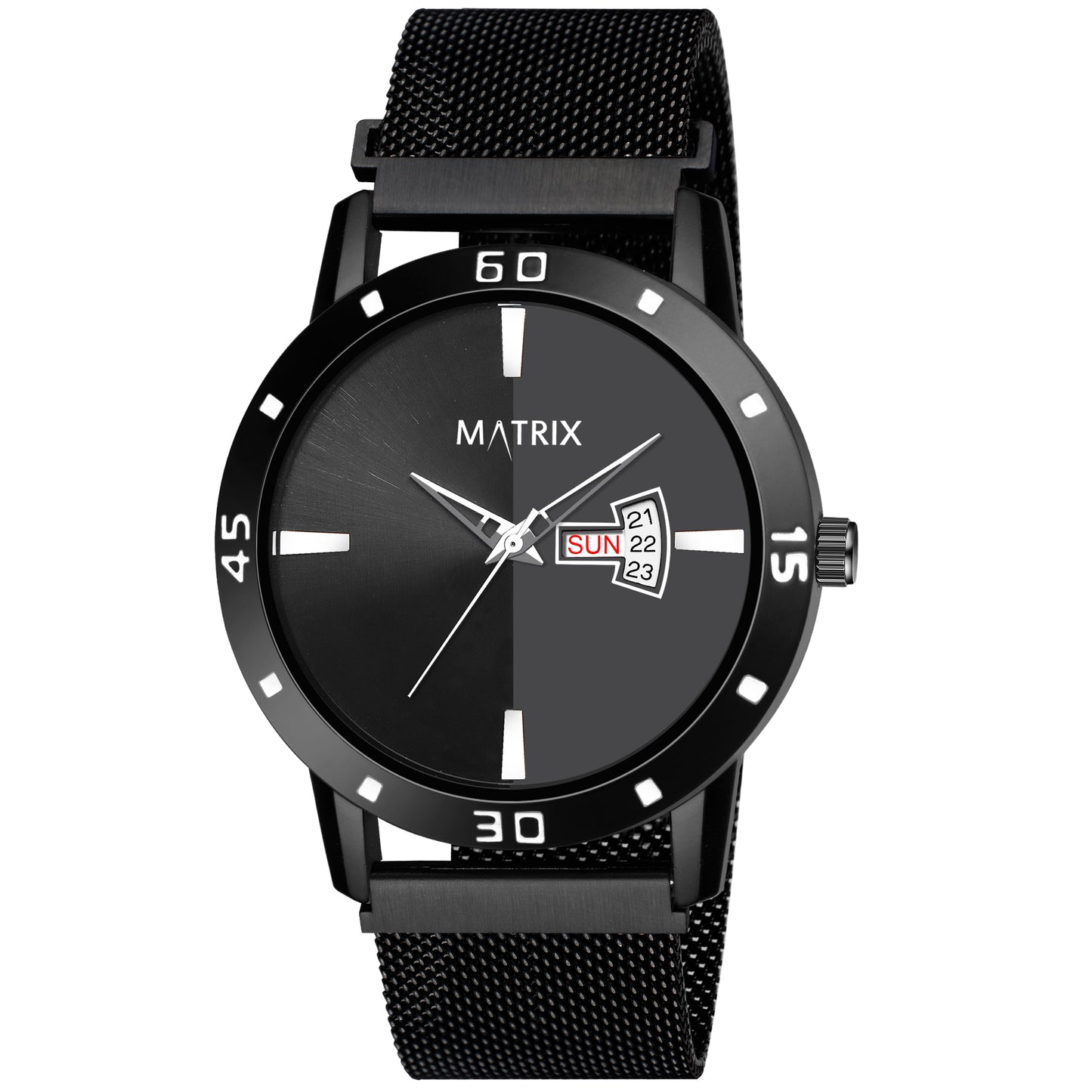 Matrix Dual Tone Black Day & Date Dial With Mesh Chain Strap Analog Watch for Men