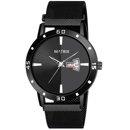 Matrix Dual Tone Black Day & Date Dial With Mesh Chain Strap Analog Watch for Men