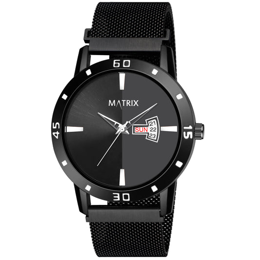 Matrix Dual Tone Black Day & Date Dial With Mesh Chain Strap Analog Watch for Men