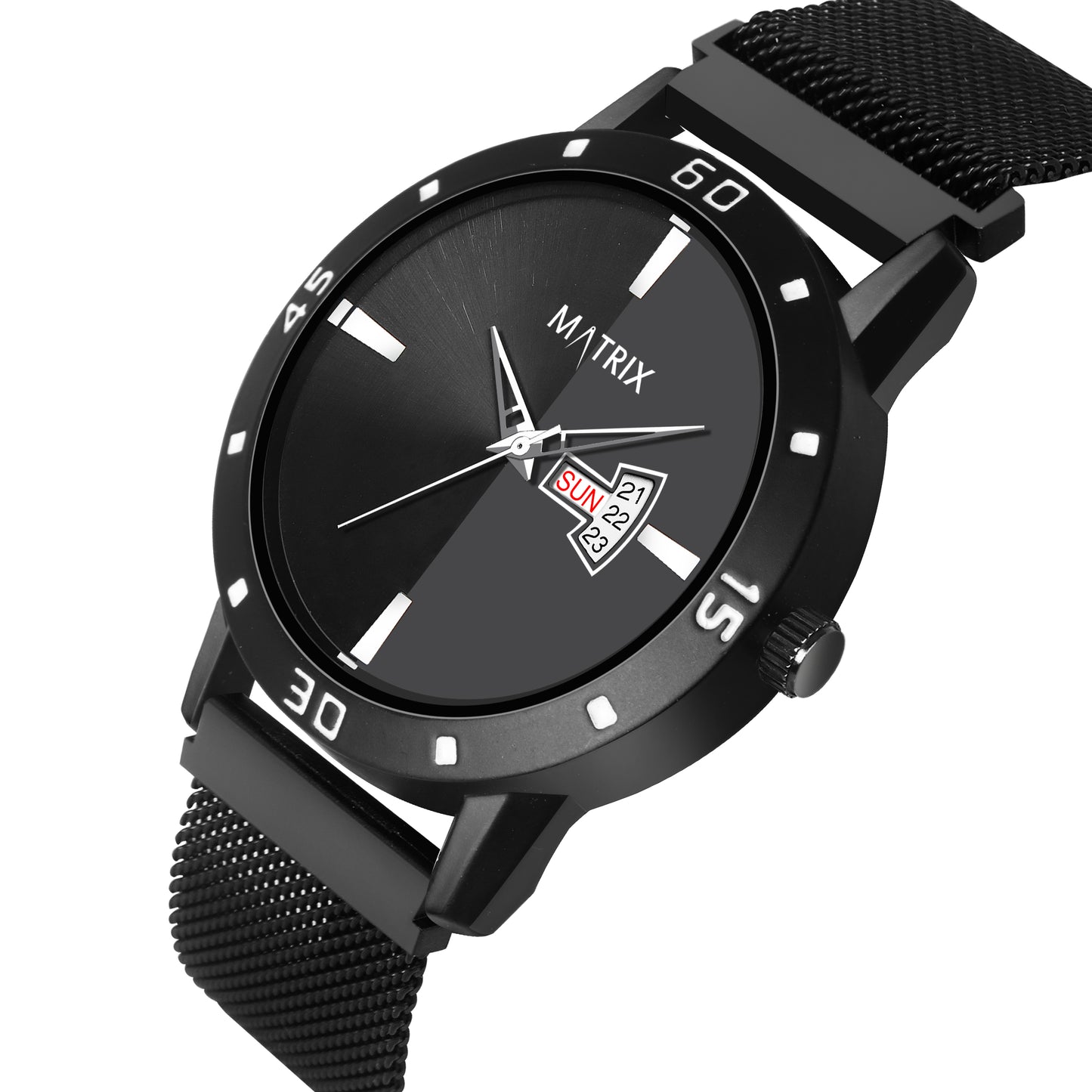 Matrix Dual Tone Black Day & Date Dial With Mesh Chain Strap Analog Watch for Men