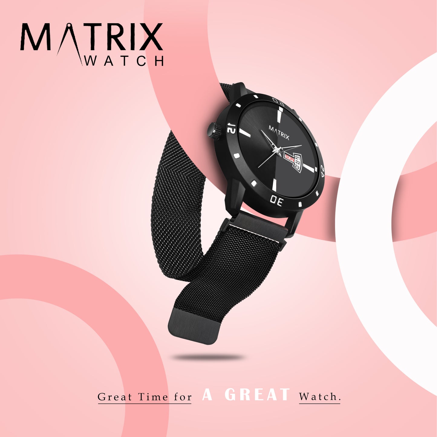 Matrix Dual Tone Black Day & Date Dial With Mesh Chain Strap Analog Watch for Men
