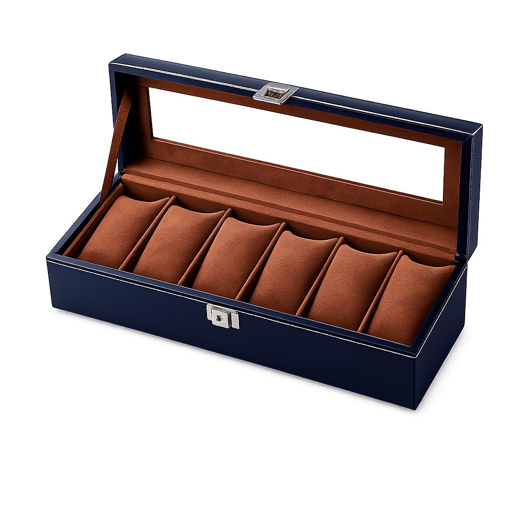 Matrix Accessorize Leather Watch Box Organizer- 6 Slots| Blue