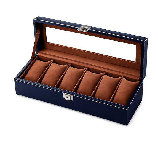 Matrix Accessorize Leather Watch Box Organizer- 6 Slots| Blue